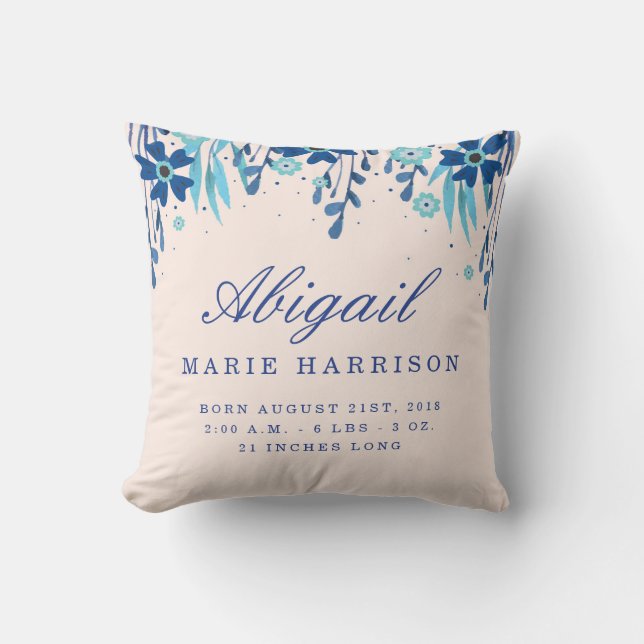 Aquarell Floral Baby Ankündigung Pillow Kissen (Vorderseite)