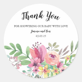 Aquarell Floral Baby Dusche Vielen Dank Runder Aufkleber