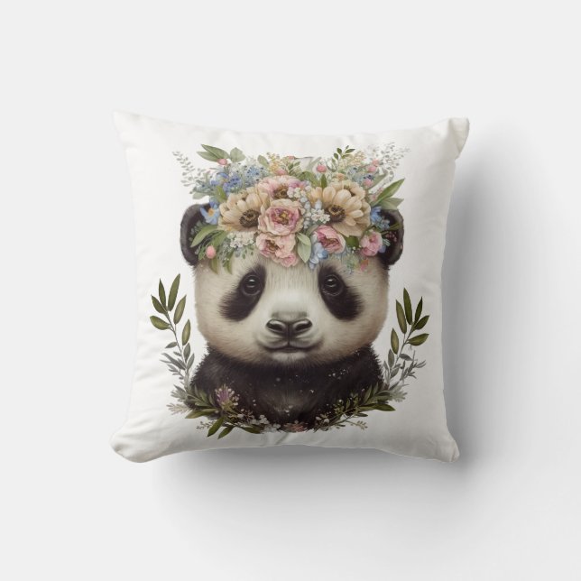 Aquarell Floral Baby Panda Niedlich Kissen (Vorderseite)