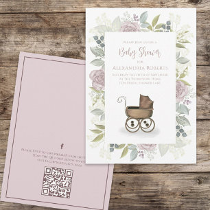 Aquarell Floral Baby Pink QR Code Social Media Einladung