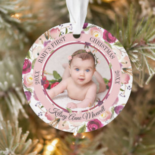 Aquarell Floral Baby's First Christmas Foto Orn Ornament