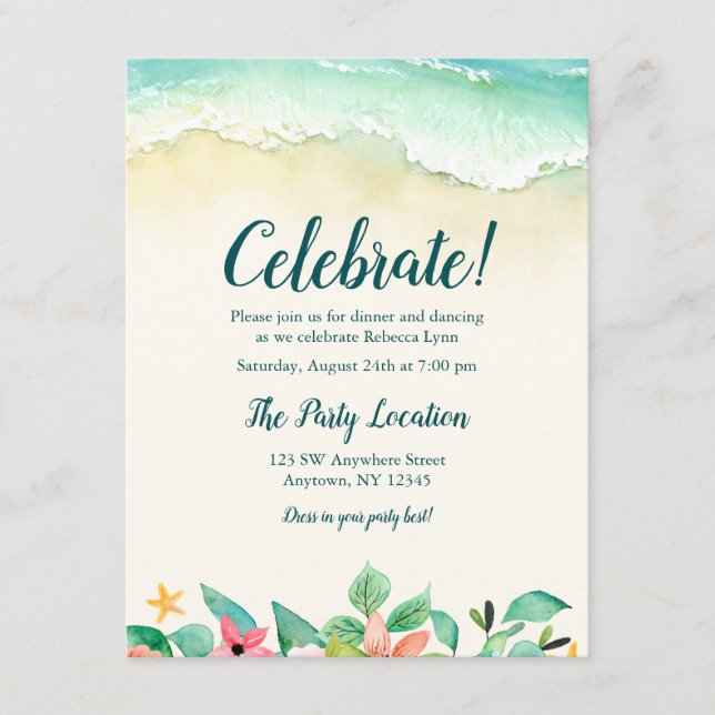 Aquarell Floral Beach Bat Mitzvah Empfang Begleitkarte