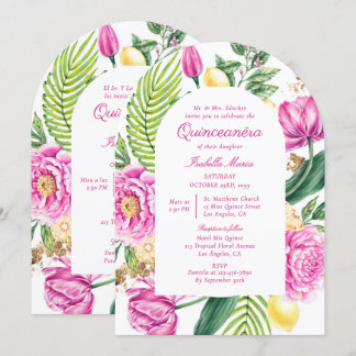 Aquarell Floral Bilingual Spanish Quinceñera Einladung