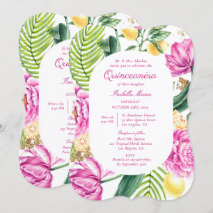 Aquarell Floral Bilingual Spanish Quinceñera Einladung