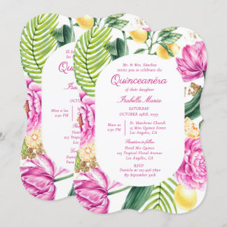 Aquarell Floral Bilingual Spanish Quinceñera Einladung