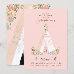 Aquarell Floral Boho Tribal Teepee Wilder Eins Einladung