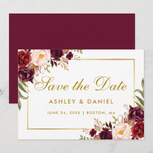 Aquarell Floral Burgundi Gold Save the Date GB