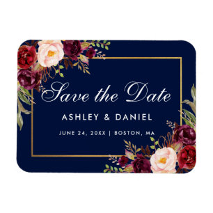 Aquarell Floral Burgundy Blau Save the Date Magnet