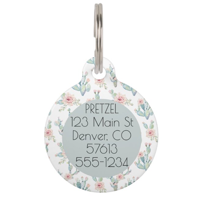 Aquarell Floral Cactus Patter Name Haustiermarke (Vorderseite)