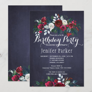 Aquarell Floral Chic Winter Navy Geburtstagsfeier Einladung