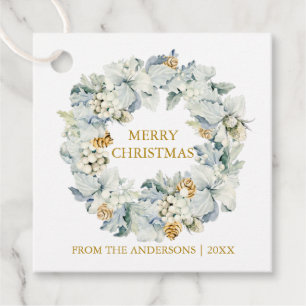 Aquarell Floral Dusty Blue Gold Weihnachtsgeschenk Geschenkanhänger