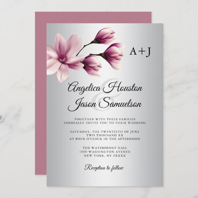 Aquarell Floral Dusty Mauve Taupe Gray Wedding Einladung (Vorne/Hinten)