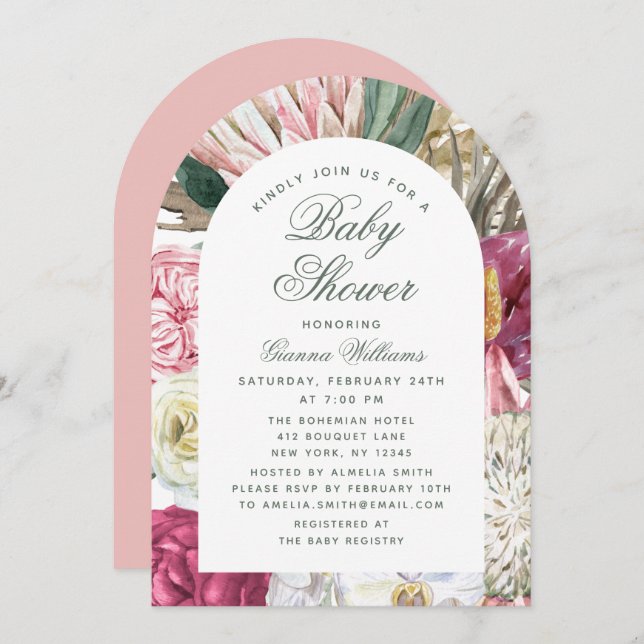 Aquarell Floral Elegante Babydusche Einladung (Vorne/Hinten)