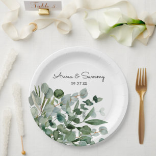 Aquarell Floral Eukalyptus Hochzeit Pappteller