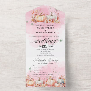 Aquarell Floral Herbst Rosa Kürbis Hochzeit All In One Einladung