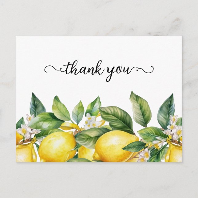 Aquarell Floral Lemon Border Vielen Dank Postkarte (Vorderseite)