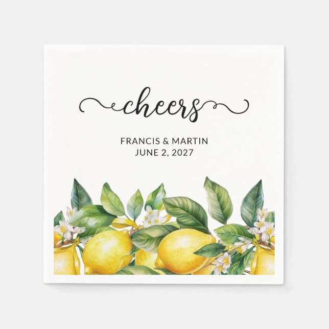 Aquarell Floral Lemon Border Vielen Dank Serviette (Vorderseite)