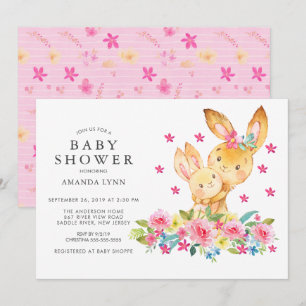 Aquarell Floral Mama Baby Bunny Baby Girl Dusche Einladung
