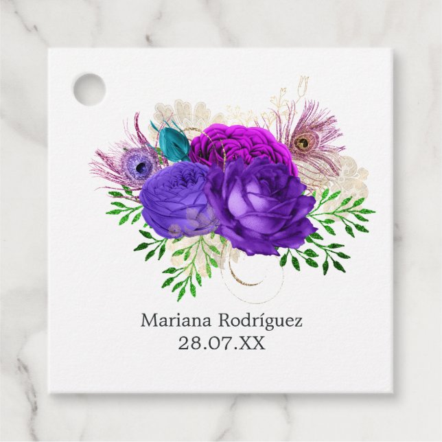 Aquarell Floral Mardi Gras Quinceañera Geschenkanhänger (Vorderseite)