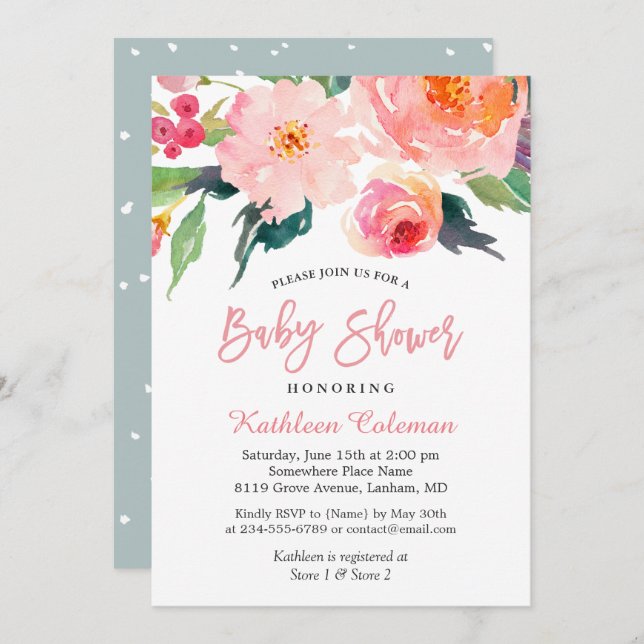 Aquarell Floral Moderne, klassische Babydusche Einladung