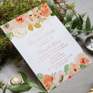 Aquarell Floral Moderne Quinceañera Rose Gold Folieneinladung