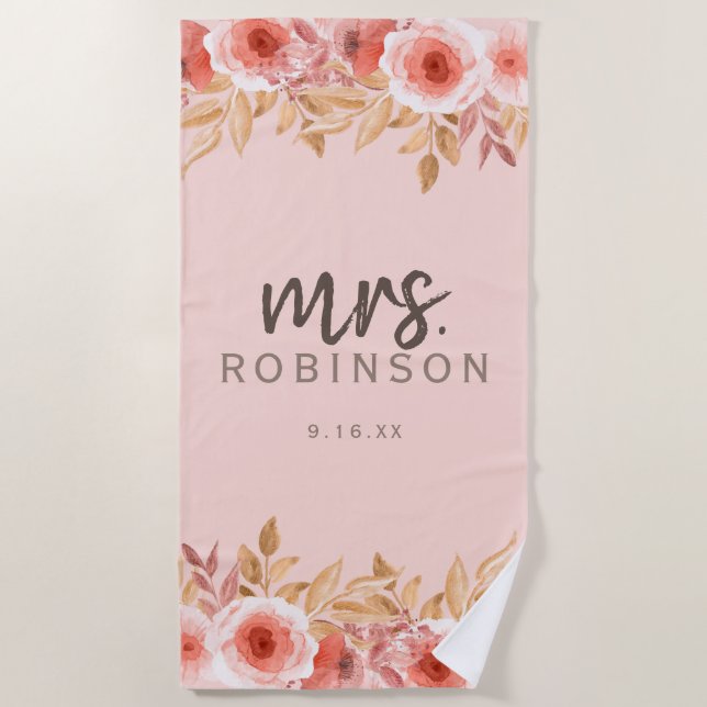Aquarell Floral Mrs. Date Strandtuch (Vorderseite)