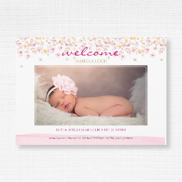 Aquarell Floral Pastel Baby Girl Foto Geburt Ankündigung