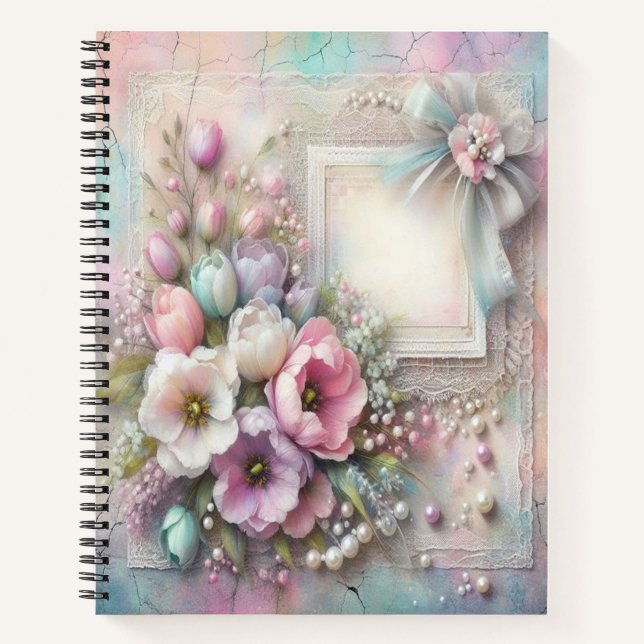 Aquarell Floral Pastel Calico Spiral Notebook Notizbuch (Vorderseite)