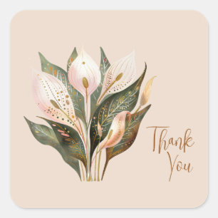 Aquarell Floral Peace Lipeach Sage Vielen Dank Quadratischer Aufkleber