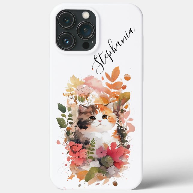 Aquarell Floral Persian Kitten Greenary Folige Case-Mate iPhone Hülle (Rückseite)