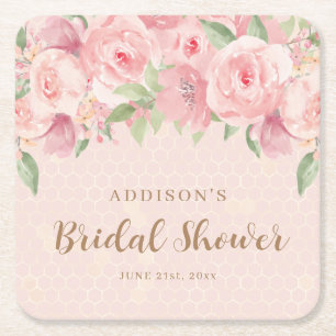 Aquarell Floral Rosa Gold Hochzeitsshower Rechteckiger Pappuntersetzer