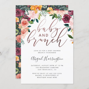 Aquarell Floral Rose Gold Brunch Babydusche Einladung