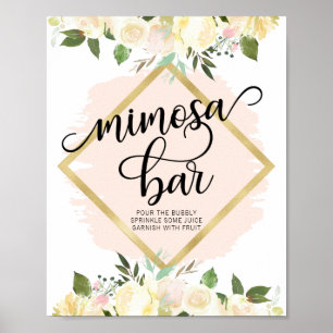 Aquarell Floral Rosé Gold MIMOSA BAR Schild