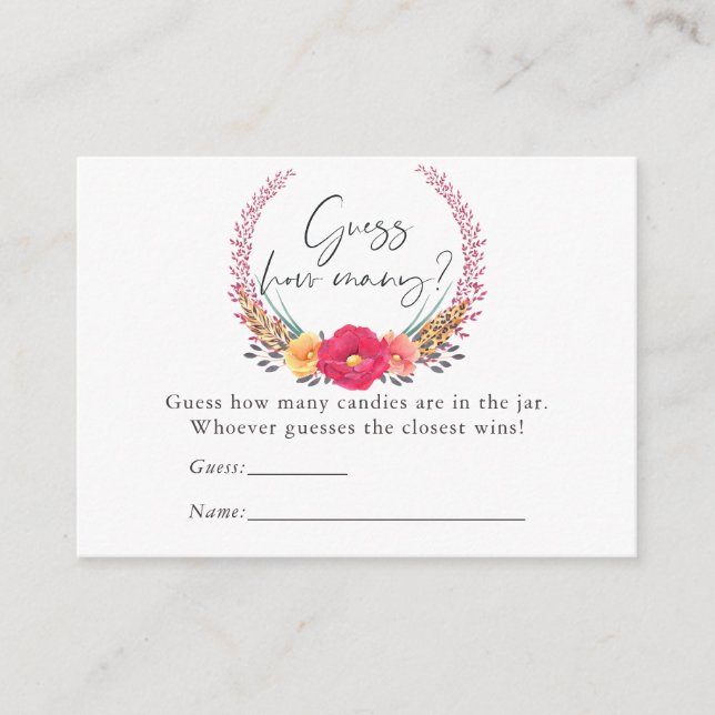 Aquarell Floral Safari Kinderdusche Bonbonspiel Begleitkarte (Vorderseite)