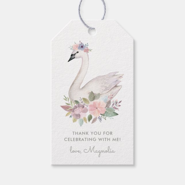 Aquarell Floral Swan Princess Birthday Geschenkanhänger (Vorderseite)
