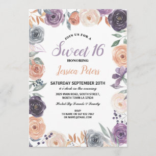 Aquarell Floral Sweet 16 Party Blume Lila Einladung