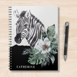 Aquarell Floral Wild Zebra Personalisierter Name Notizblock
