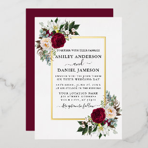 Aquarell Florale Grünpflanzen Hochzeit Gold Folieneinladung