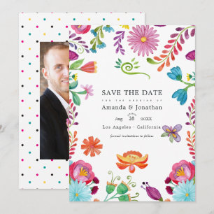 Aquarell Florale Mexikanische Fiesta Hochzeitsfoto Save The Date