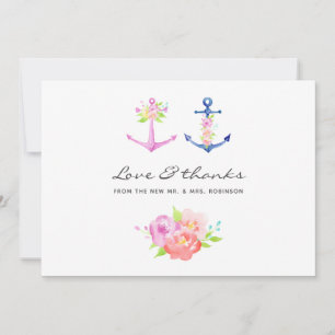 Aquarell Florale Nautische Hochzeit Dankeskarte