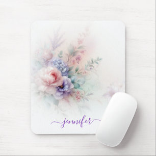 Aquarell Florale Pastellfarben Schrift Name Vertik Mousepad
