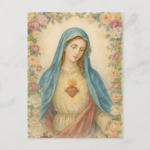Aquarell Florale Segensreiche Mutter Maria Katholi Postkarte