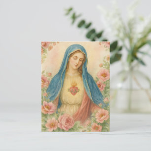 Aquarell Florale Segensreiche Mutter Maria Katholi Postkarte
