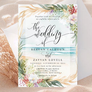 Aquarell Florale Strand Kalligrafie Sommerhochzeit Einladung