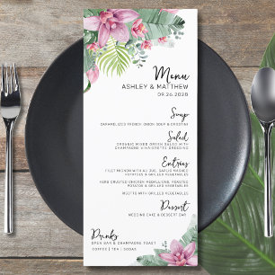 Aquarell Florale Tropische Hochzeit Menükarte