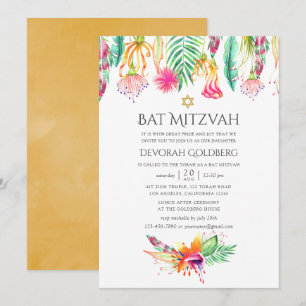 Aquarell Florale Tropische Sommer Bat Mitzwa Einladung