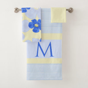 Aquarell-Florales-Monogramm-Set in Gelb und Blau Badhandtuch Set