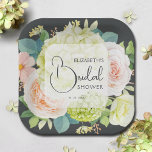 Aquarell Florals auf braunem Brautparty Pappteller<br><div class="desc">Schöne Aquarell-Hydrangeas,  Rosa und Creme-Rose,  Gänseblüten,  kleine Blüten und Blätter auf Braun,  personalisieren Sie diese Teller für Ihr Brautparty,  Verlobungsfeier,  Hochzeit oder jede Gelegenheit mit Ihren Details in schicken Schriften. PASSENDE Artikel in unserer Sammlung.</div>