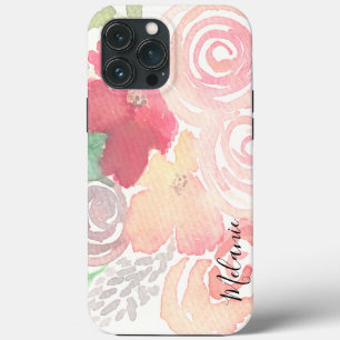 Aquarell Florals Greenery Pink Script Name Case-Mate iPhone Hülle