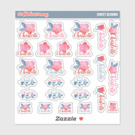 Aquarell Florals Individuelle Name Labels | Schule